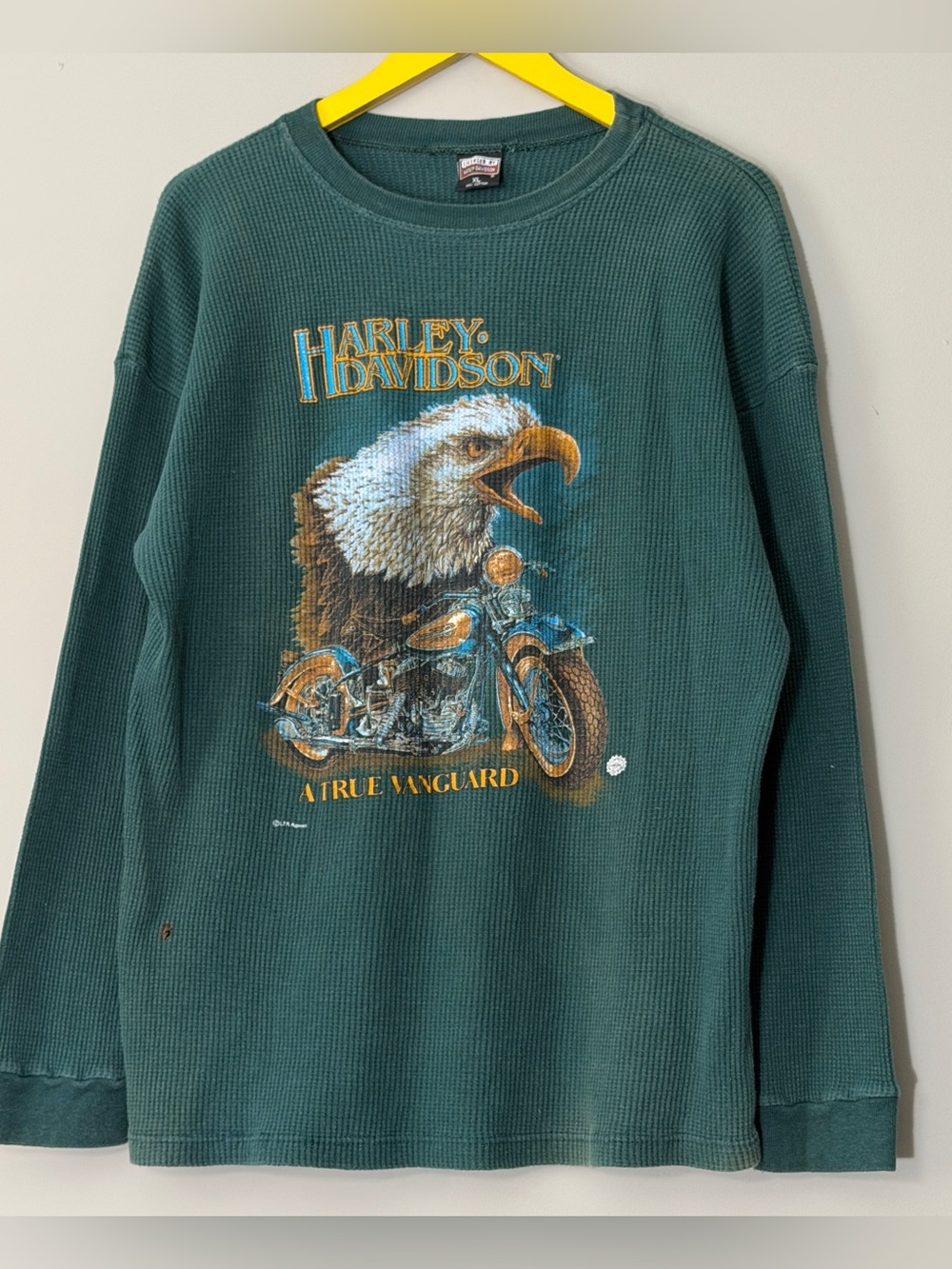 Rare vintage Harley Davidson green thermal long sleeve shirt Size XL 90s